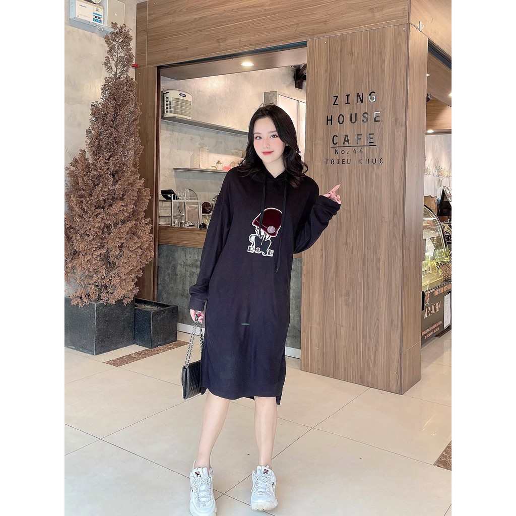 Váy len Hoodie dáng dài cao cấp, hàng VNXK Xịn, thiết kế dáng dài họa tiết dễ thương, chân váy xẻ tà đơn giản hack dáng | BigBuy360 - bigbuy360.vn