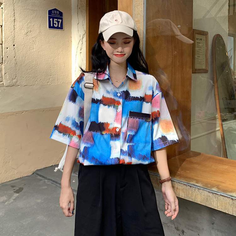 Áo sơ mi họa tiết Leeva Shop dáng rộng màu sắc: 7mau