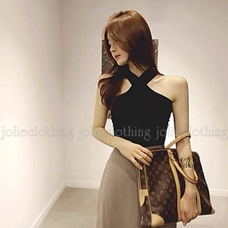 Áo Yếm Hai Dây Dáng Croptop Chất Thun Dày Dặn Co Giãn Màu Đen Sexy Quyến Rũ