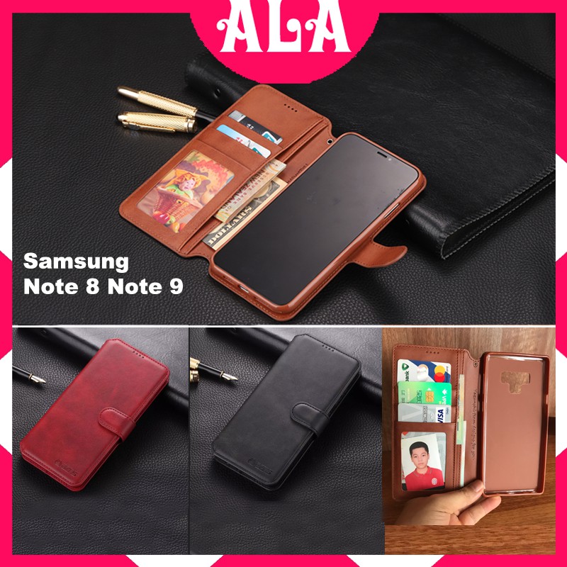 Bao da gập nắp ốp Samsung Note 8 Note 9 thiết kế chất da mịn, mềm, có kèm ví kẹp tiền - azns