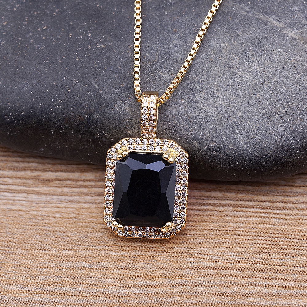 Dây Chuyền Mặt Chữ Nhật Lớn Đính Đá Zircon 5 Màu Cho Nữ