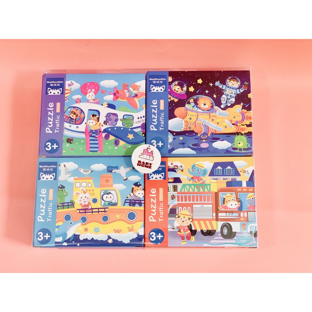 (Hàng đẹp) Bộ xếp hình gỗ 4 trong 1 puzzle 4 cấp độ 12-16-24-32 Miếng chủ đề giao thông, bốn mùa, khủng long