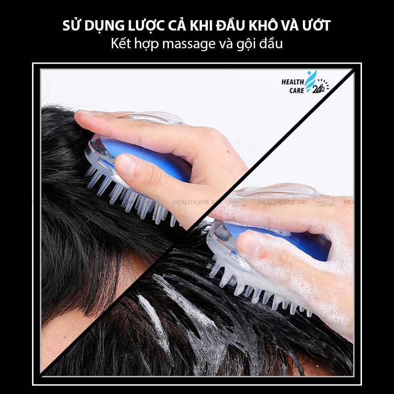 Lược gội đầu gai silicon massage da đầu Healthcare24h H003, giúp tẩy da chết, làm sạch sâu, thư giãn, kích thích mọc tóc