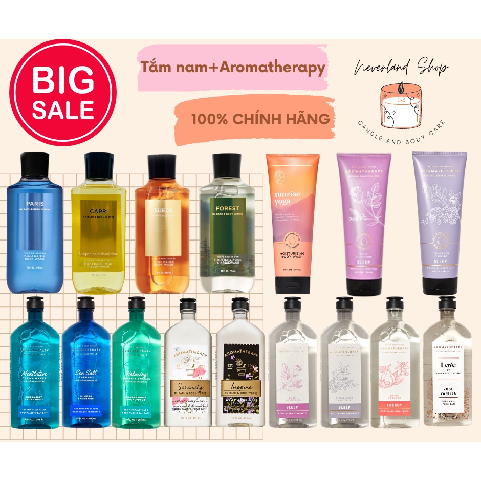 Sữa Tắm Bath And Body Works Thư Giãn Giảm Stress Love, Sleep, Tea Tree, Meditative, Sea Salt, Relaxing 295ml