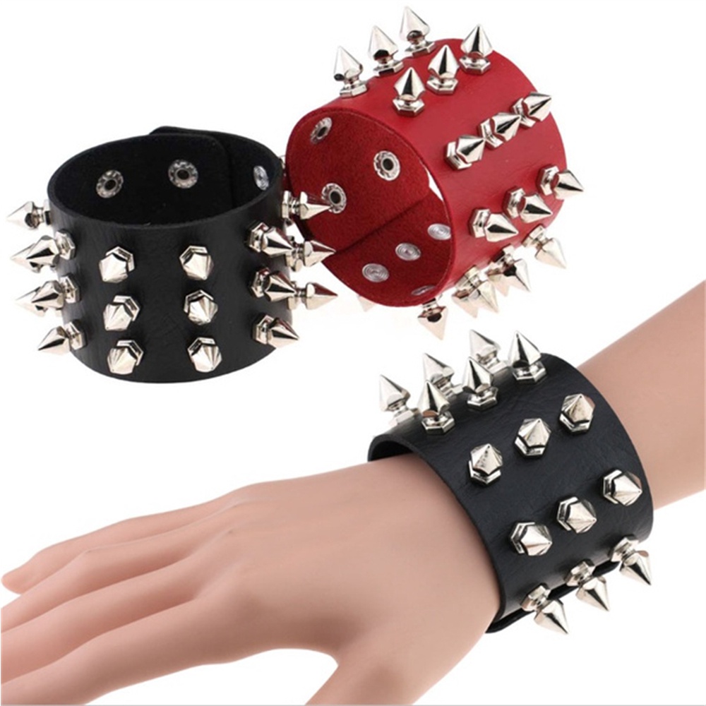 Vòng Đeo Tay Mũi Nhọn Ba Hàng Gai Độc Đáo Phong Cách Punk Gothic Rock Unisex & Vòng Tay Thời Trang Cho Nam