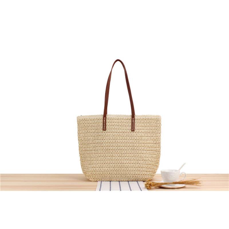 Túi Xách Đan Rơm Màu Trơn Thiết Kế Đơn Giản Phong Cách Nhật Hàn Thời Trang Cho Nữ