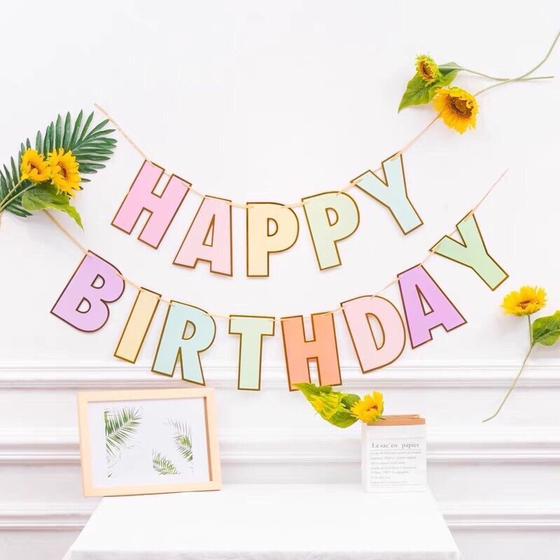 Banner chữ Happy Birthday ngũ sắc tone pastel trang trí tiệc sinh nhật