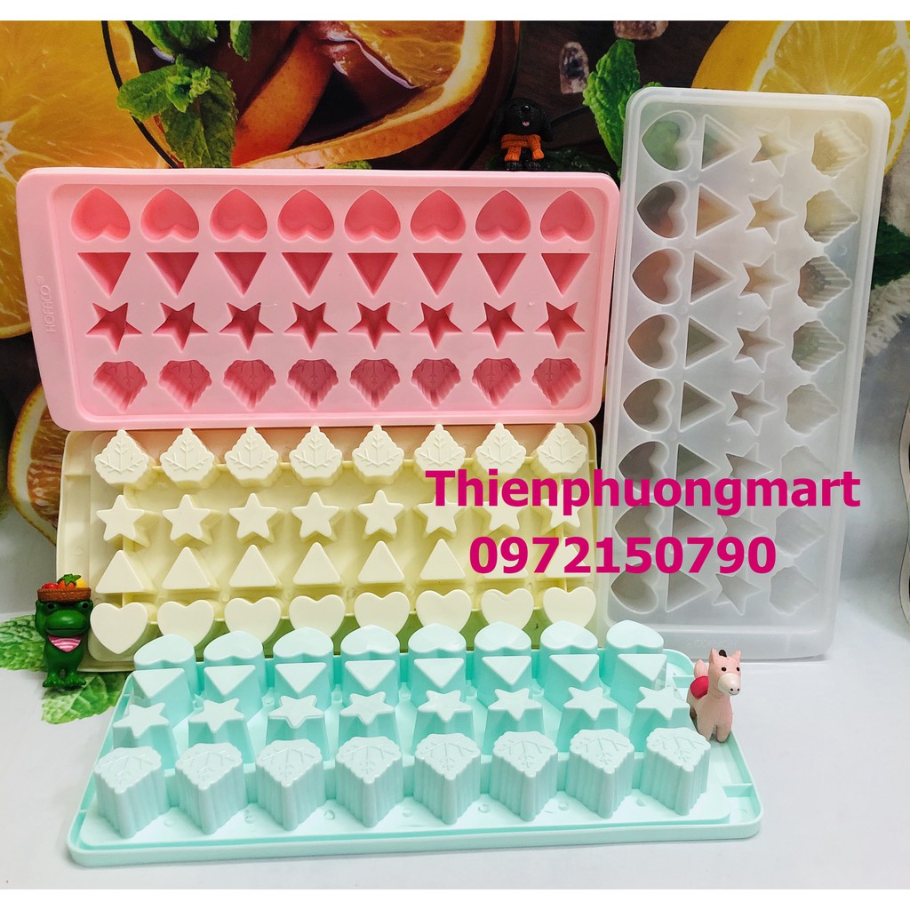 Vĩ làm đá bằng nhựa cao cấp HOFACO - Khuôn đá trái tim, ngôi sao, chiếc lá HPL87