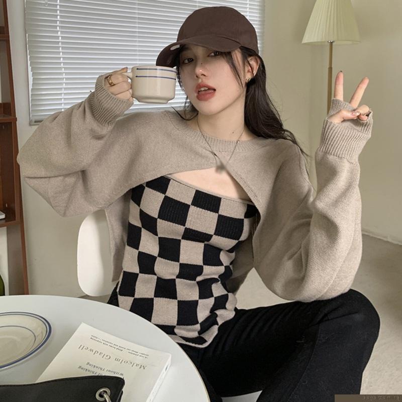 Set áo 2 dây và áo thun tay dài thời trang mùa thu cho nữ
