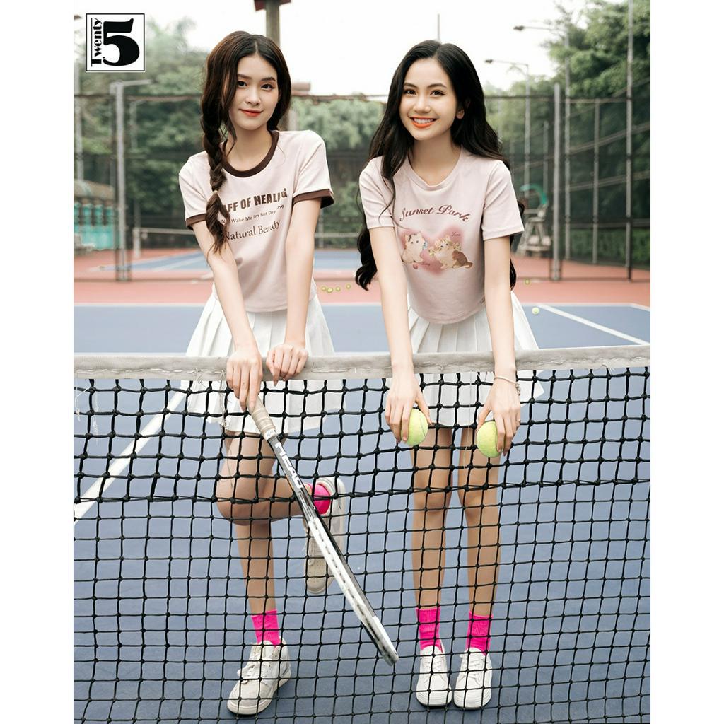 Áo thun nữ dáng ôm croptop co dãn in hình chú mèo nhỏ Twentyfive 4676