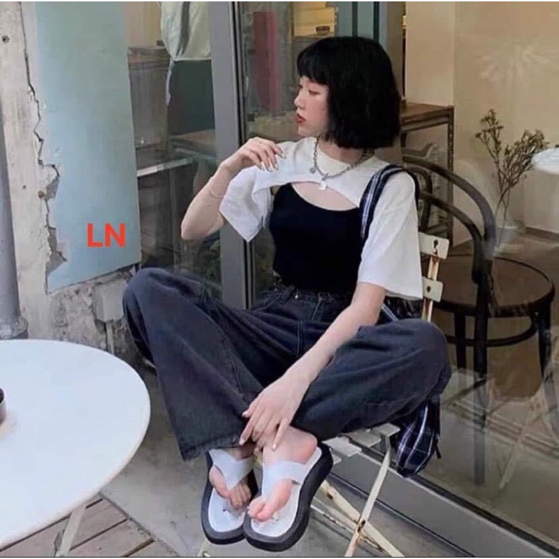 Sét áo croptop + áo ba lỗ DA