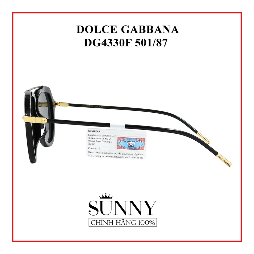 Kính mát chính hãng Dolce&amp;Gabbana DG4330F 501/87 màu sắc thời trang, thiết kế dễ đeo bảo vệ mắt