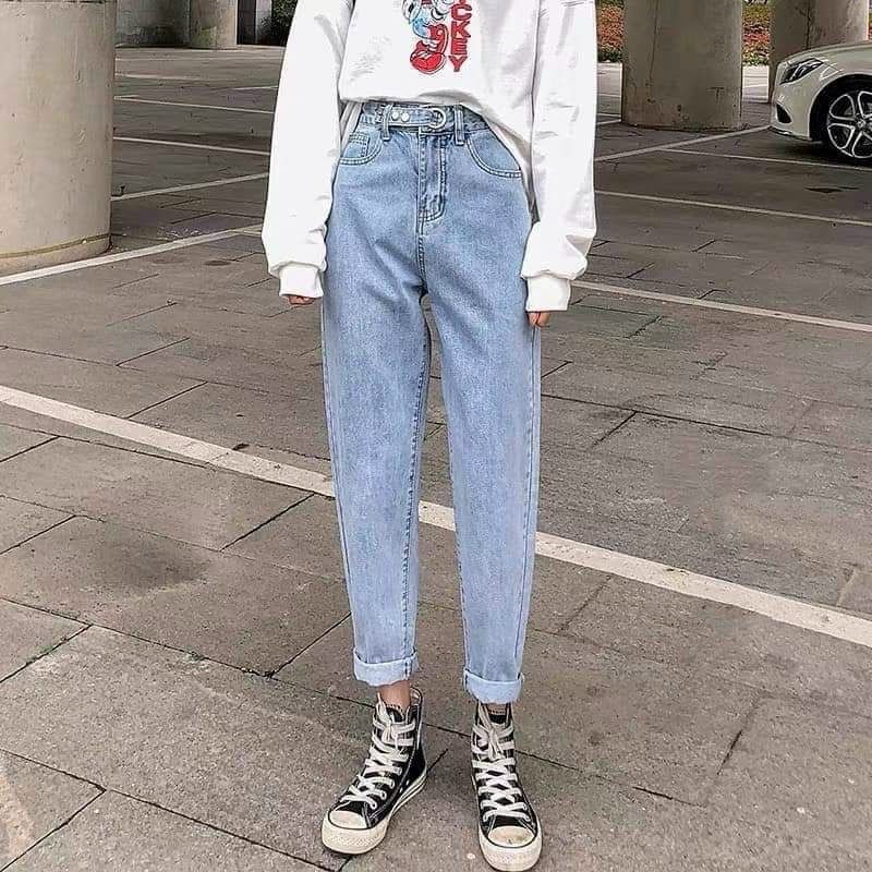 Quần baggy jean đáy siêu cao lưng khoen mã 342 100% ảnh thật