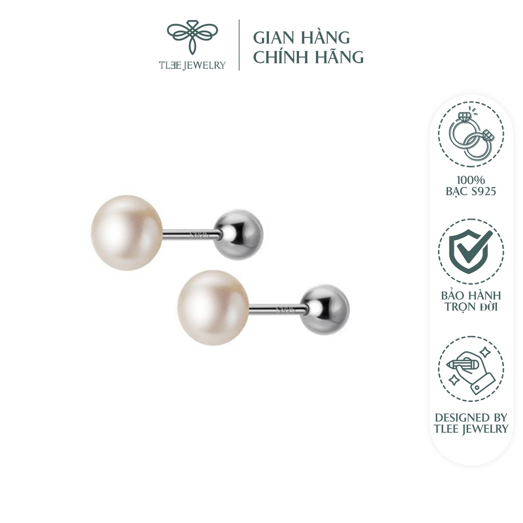 Khuyên tai bạc nữ TLEE ngọc trai nhân tạo chốt bi vặn xinh xắn NCJ B0205