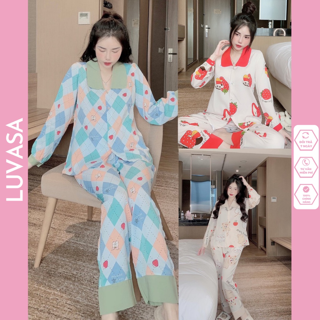 Đồ bộ nữ pijama lụa mango ngủ mặc nhà tay dài quần dài phong cách sang chảnh Luvasa PJ006