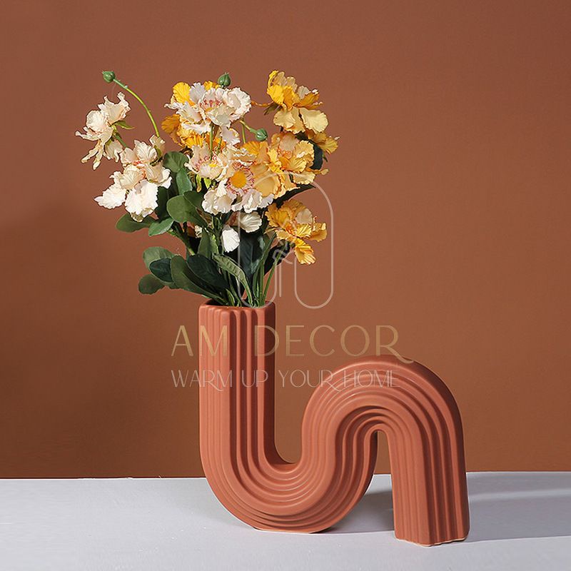 Bình gốm hình học nghệ thuật lượn sóng bậc thang cắm hoa Bắc Âu decor trang trí phòng khách sang trọng - AM Decor