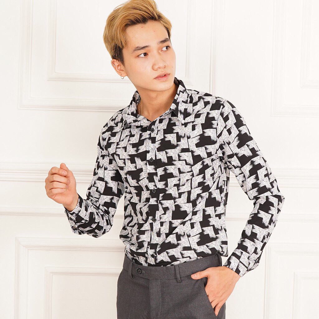 ÁO SƠ MI Nam Dài Tay Chất Lụa Họa Tiết Chữ Nhật, Phom Chuẩn | BigBuy360 - bigbuy360.vn