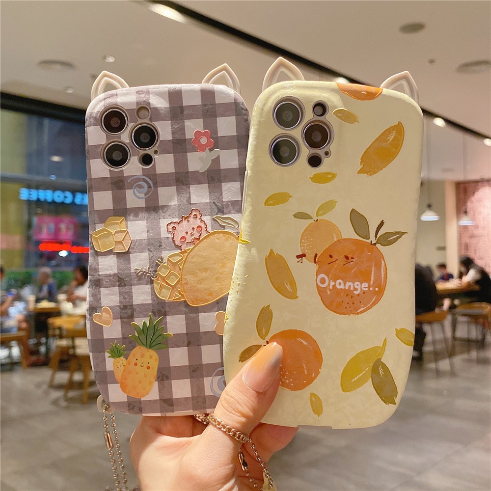Ốp Điện Thoại Da + Tpu Mềm Hình Tai Mèo / Trái Cam 3d Cho Iphone 11 12 Pro Max 12pro X Xs Max Xr 7 8 Plus