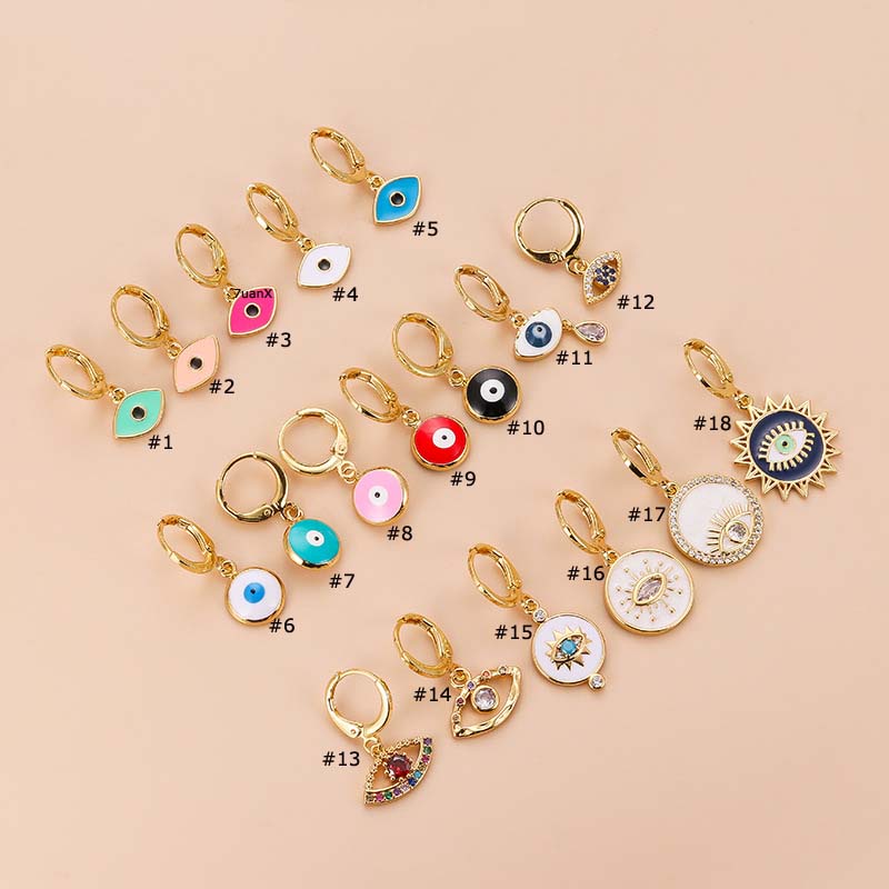 1 Khuyên Tai Tròn Hình Đôi Mắt Tráng Men 9mm