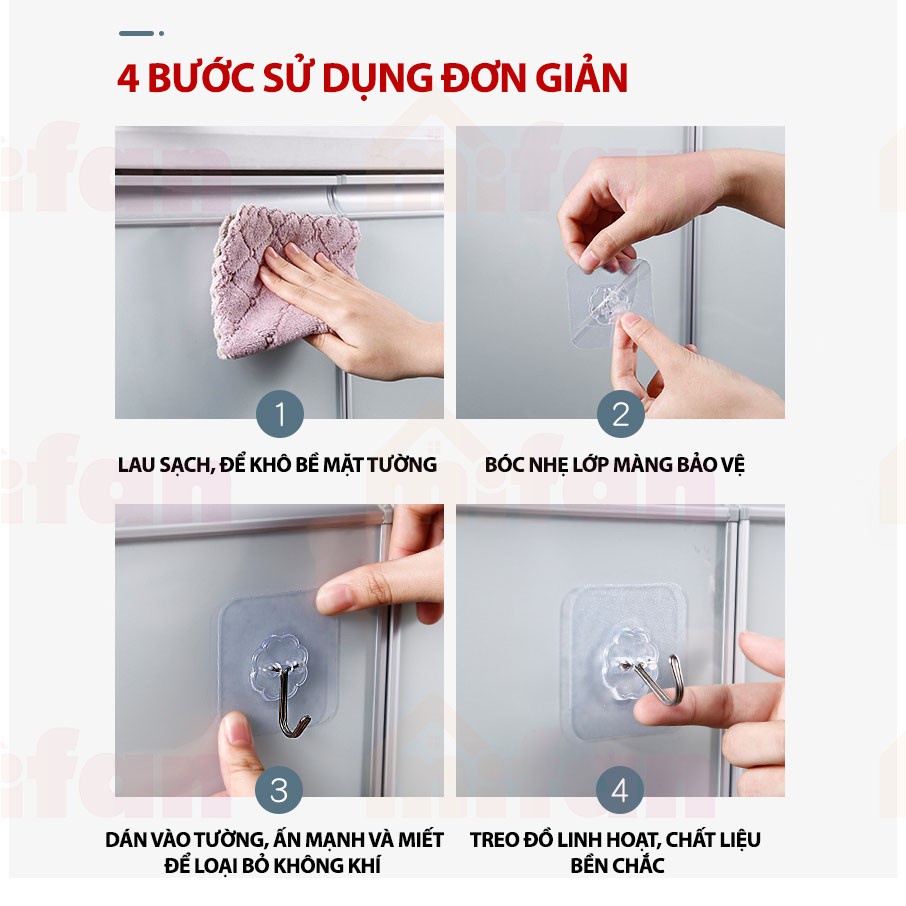 Móc dán tường trong suốt chịu lực, móc dán treo vật dụng