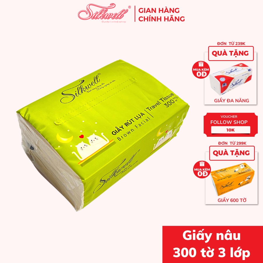 Giấy ăn gấu trúc Silkwell 300 tờ 3 lớp du lịch tiện dụng, khăn giấy gấu rút lụa không tẩy trắng hàng chính hãng