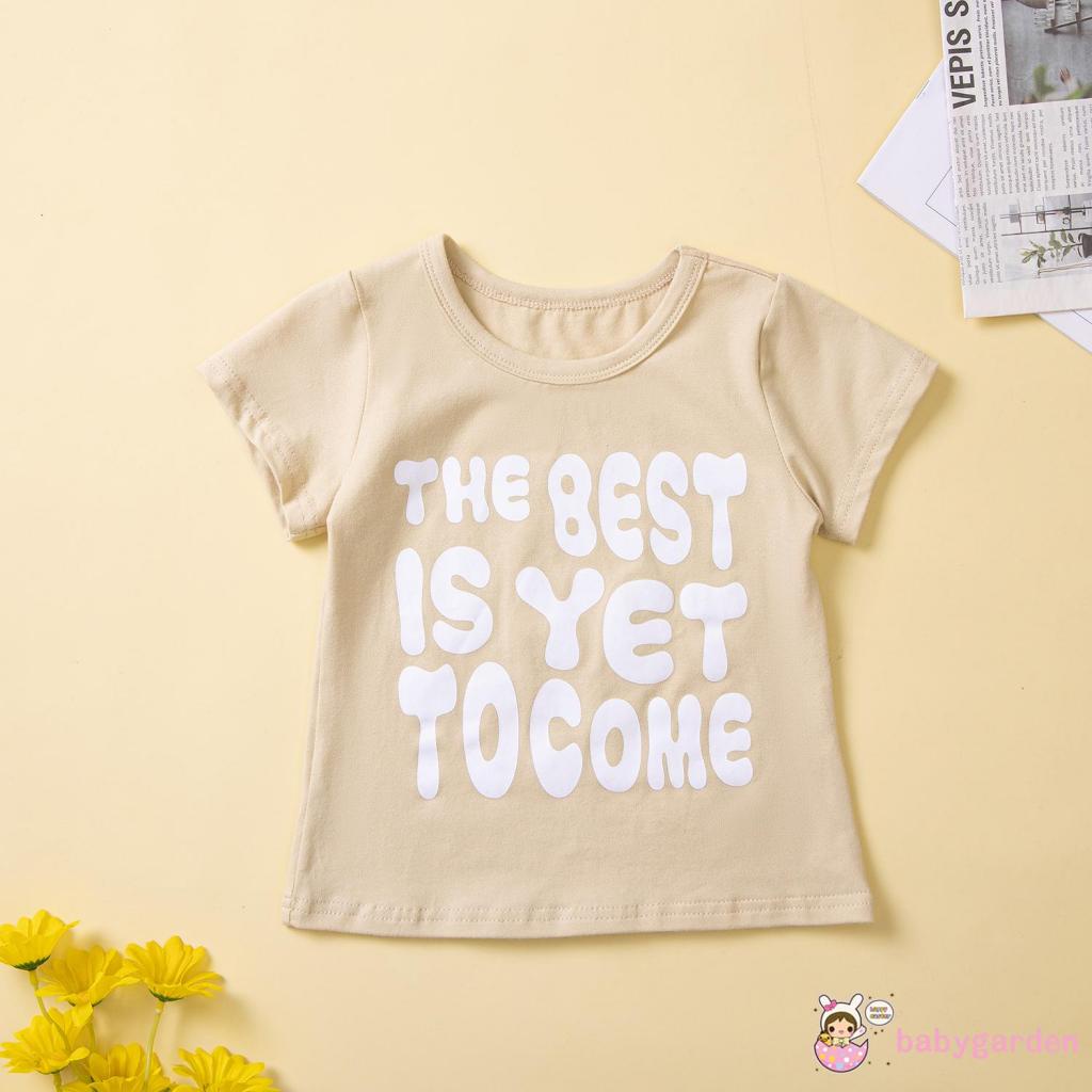 Bộ Áo Thun Ngắn Tay Cổ Tròn In Chữ + Quần Short Có Túi Cho Bé Trai 1-6 Tuổi