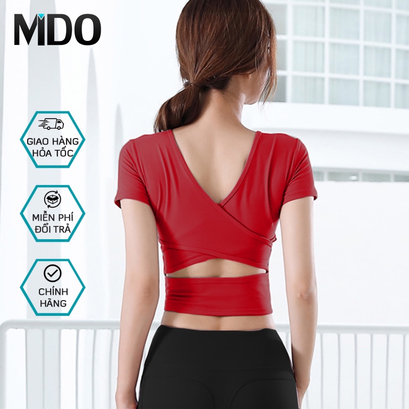 Áo tập yoga có mút ngực Mido, kiểu áo tập thể thao, gym, yoga đan chéo lưng, cổ tim cực đẹp, chất liệu co giãn - A90