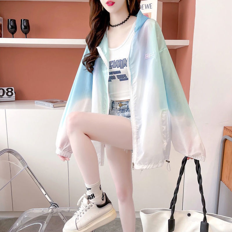 Áo Khoác Cardigan Mỏng Chống Tia UV Tay Dài Có Mũ Trùm Đầu Màu Nhuộm Thời Trang Mùa Hè Cho Nữ