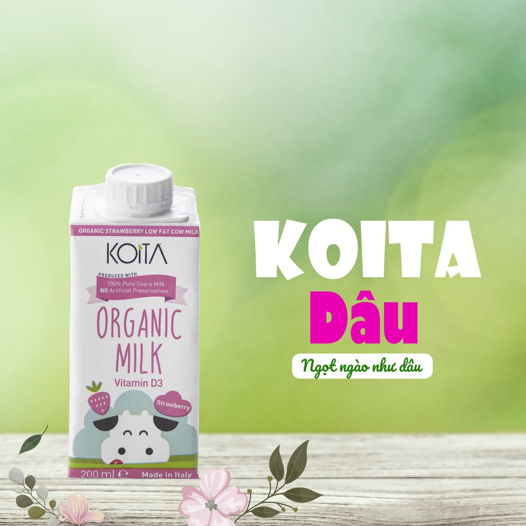 Sữa tươi hữu cơ vị dâu ít béo Koita 200ml