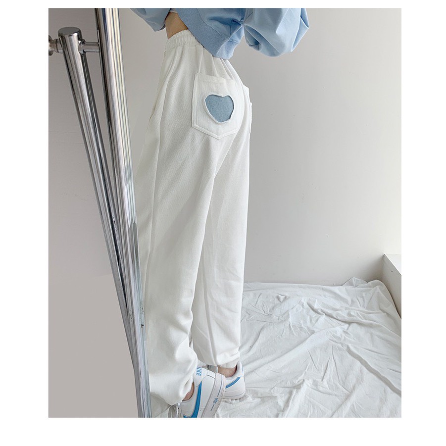 Quần Dài Thun Lưng Cao Ống Rộng Có Bo JOGGER HEART Vải Da Cá Phong Cách Ulzzang - Tuni Store