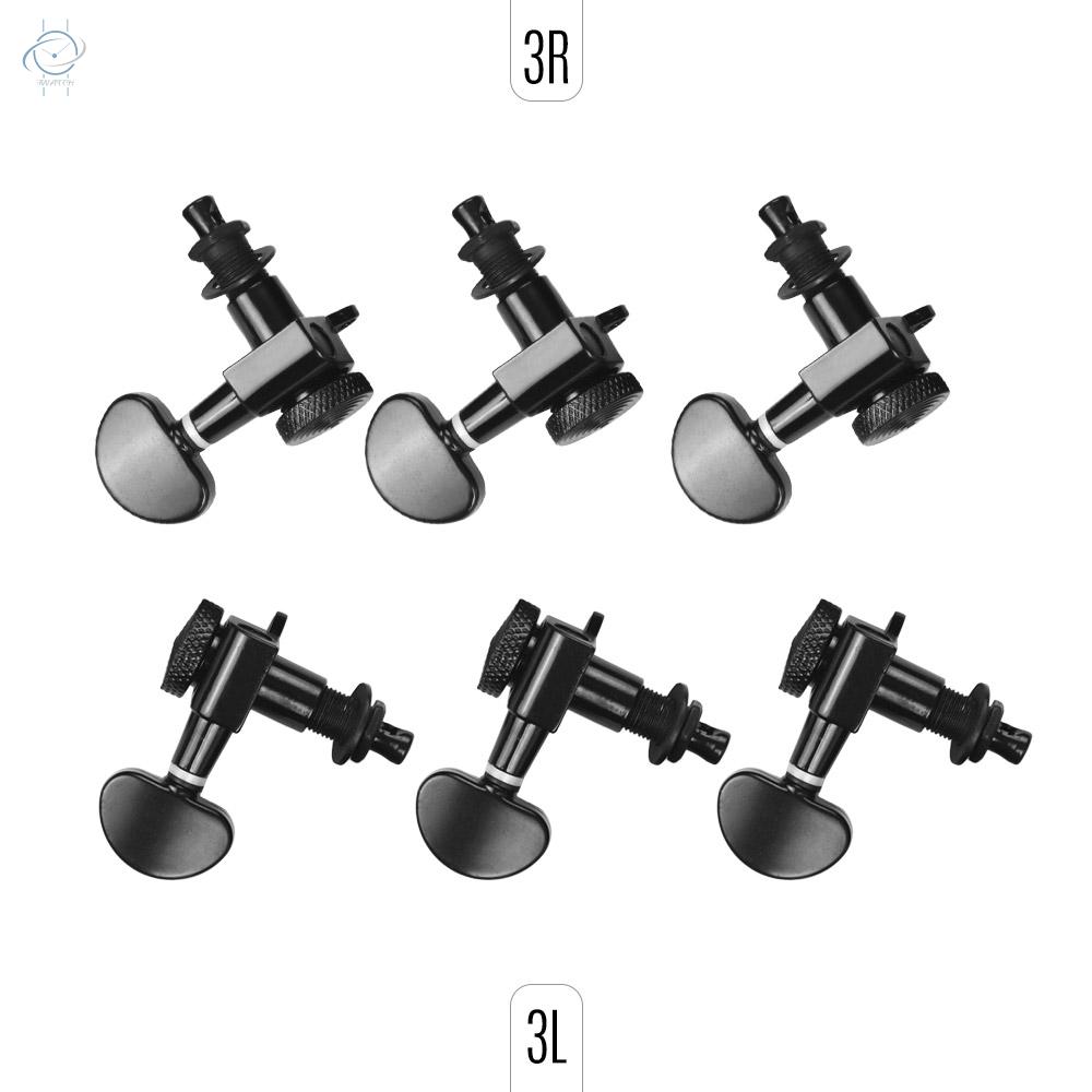 ♫Alloy Metal Electric Guitar Machine Heads Knobs String Tuning Peg Locking Tuners Pack of 6 Pieces 3L3R with Mounting Screws and Ferrules Black