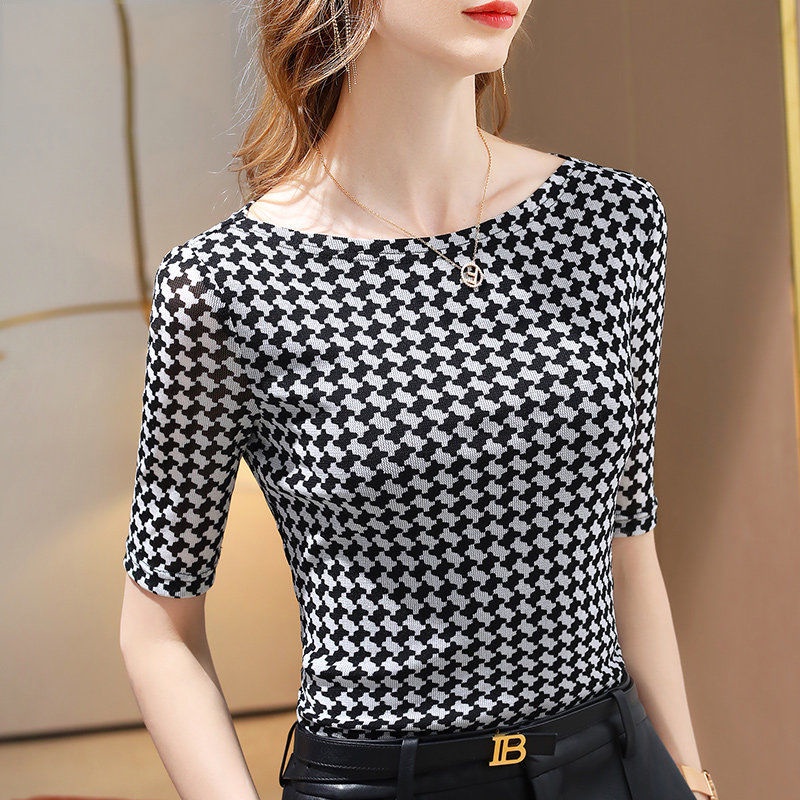 Áo Sơ Mi Tay Ngắn Hở Vai Kẻ Sọc Ca Rô Kiểu Phương Tây Trẻ Trung