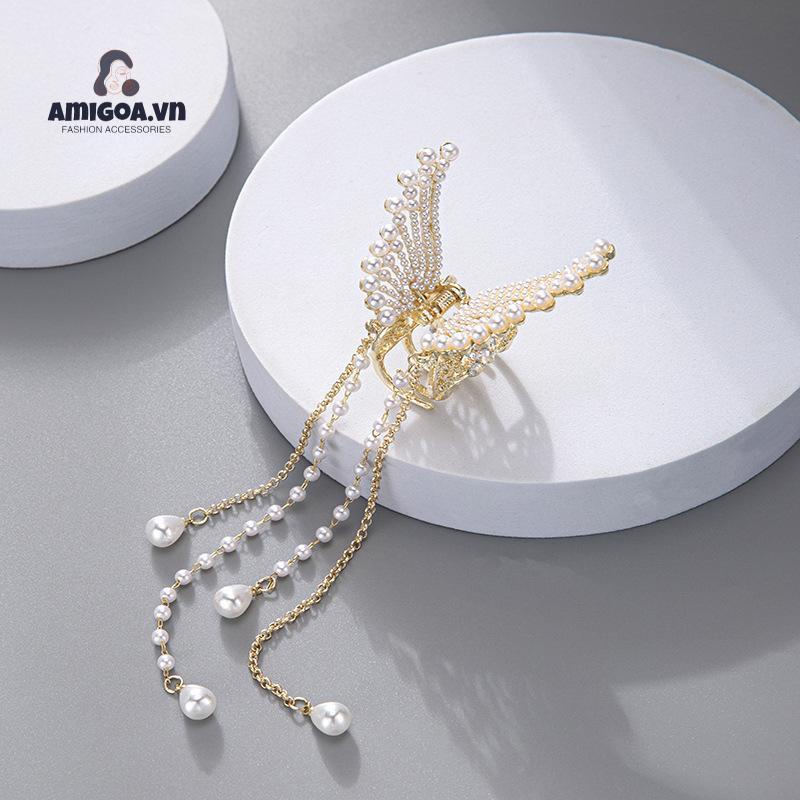 ✨✨Kẹp Tóc Hình Bướm Đính Ngọc Trai Phối Tua Rua Thời Trang Hàn Quốc Ngọt Ngào Cho Nữ
