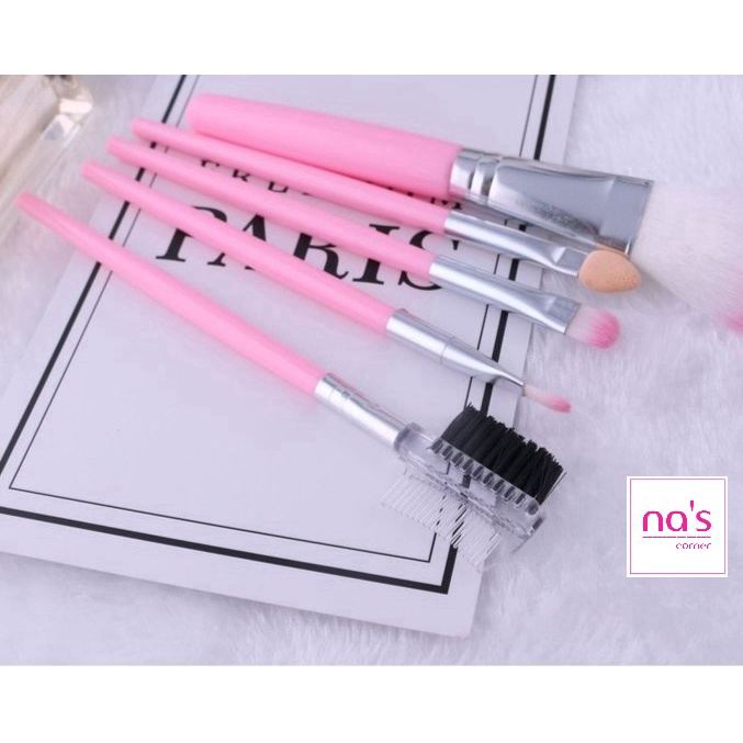 Bộ cọ mini hồng 5 chi tiết dễ thương kèm túi nhựa đựng tiện dụng