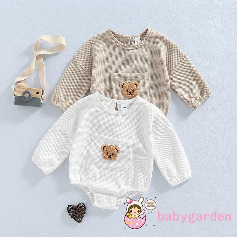 Áo Liền Quần Tay Dài Thêu Hình Gấu Dành Cho Bé Trai 0-24 Tháng Tuổi