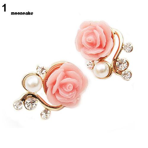 Khuyên tai hoa hồng đính đá phong cách Hàn Quốc thanh lịch dành cho nữ