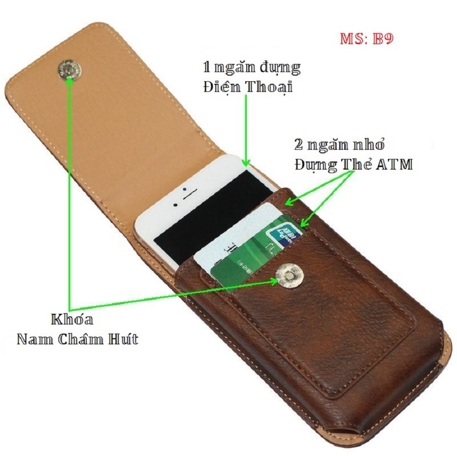 Bao da đựng điện thoại - túi da đeo thắt lưng MÃ B9 nhiều Szie kẹp xoay 360 độ tiện dụng | BigBuy360 - bigbuy360.vn