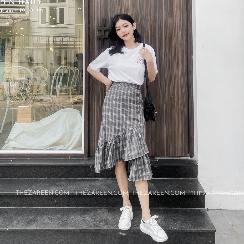 [Mã SKAMCLU7 giảm 10% tối đa 50K đơn 0Đ] CHÂN VÁY DÀI CARO XẾP LY ZAREEN VAD05 CARO XÁM | BigBuy360 - bigbuy360.vn