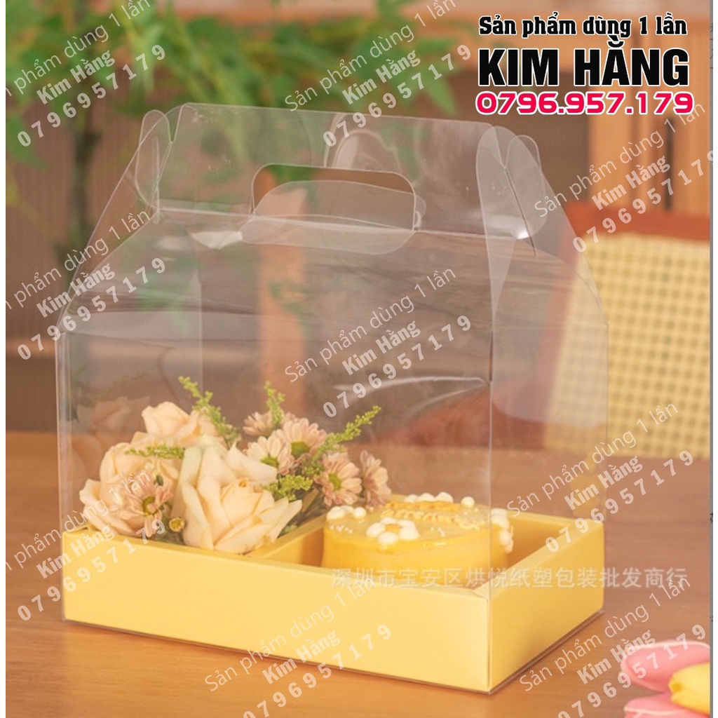 Set 10 túi mica đế giấy 2 ngăn thấp đựng bánh ngày 20-10