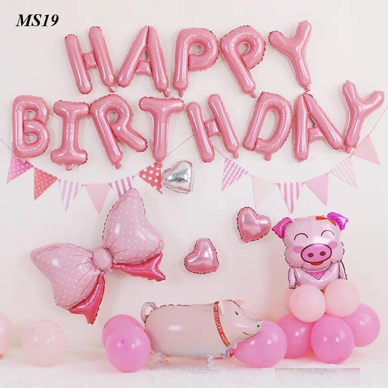 [Giảm Giá Sốc] Set Bóng Bay Trang Trí Sinh Nhật Happy Birthday Dành Cho Bé Tuổi Heo