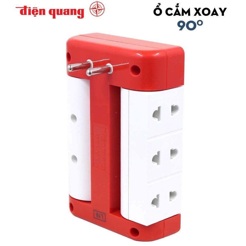 Ổ Cắm Xoay 90° Điện Quang ĐQ ESK RT 6WR 6 Lỗ, Màu Đỏ Trắng