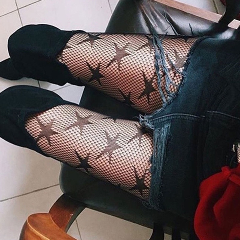 XIXI Tất Lưới Dài Họa Tiết Ngôi Sao Quyến Rũ Cho Nữ