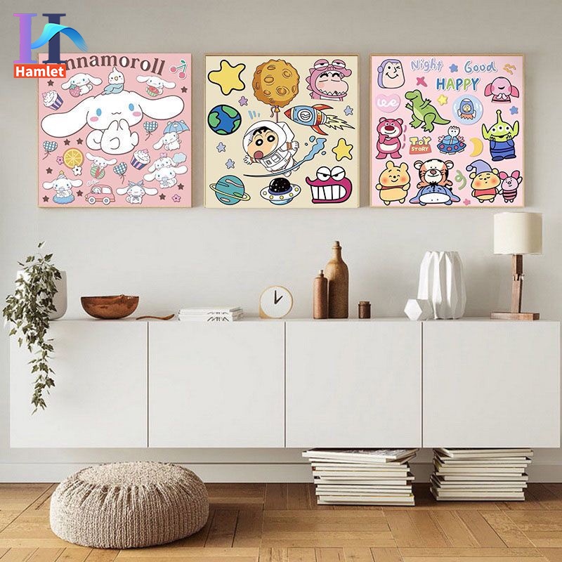 Bộ tranh sơn dầu acrylic Hamlet tô màu theo số hình Buzz Lightyear/ Strawberry Bear/ Crayon Shin-chan cỡ 40*40cm