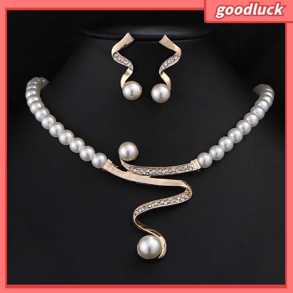 Bộ Dây Chuyền + Bông Tai Đính Đá / Ngọc Trai Nhân Tạo Xinh Xắn