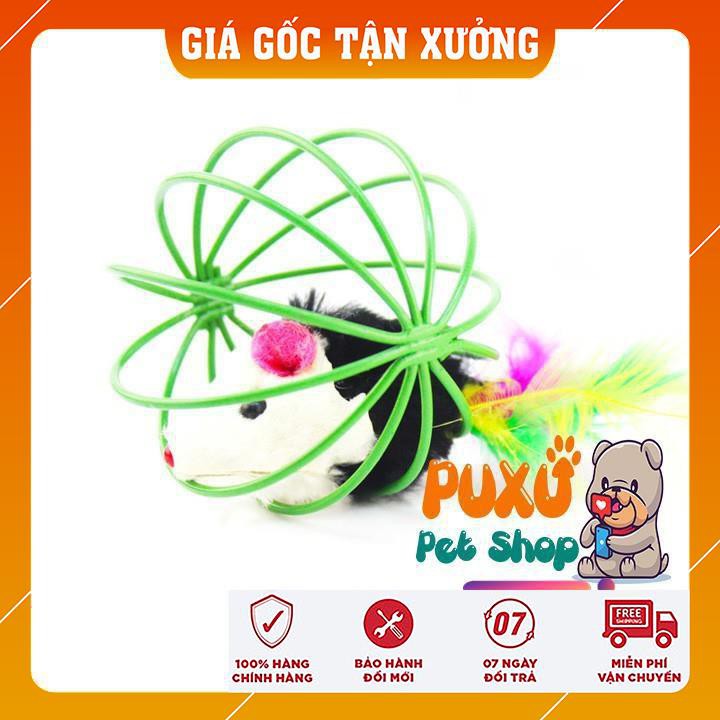 ĐỒ CHƠI CHO MÈO 😍𝗛𝗢𝗧 𝗦𝗔𝗟𝗘😍 con chuột  nhốt lồng , đường kính 6cm giảm Stress cho chó mèo