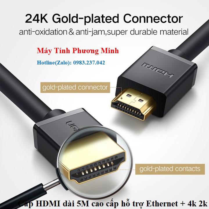 Cáp HDMI dài 5m cao cấp hỗ trợ Ethernet + 4k 2k HDMI chính hãng Ugreen 10109- Bảo hành 18 tháng