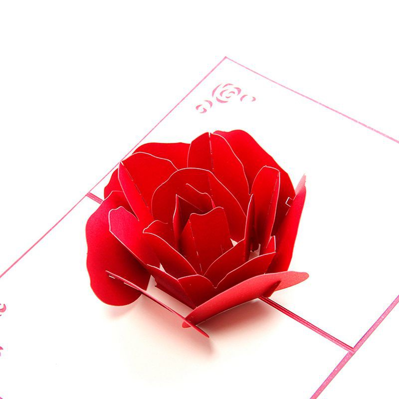 3D Pop up Rose Thank You Greeting Postcards Flower Handmade Blank Vintage Paper Happy Birthday Love Gift Card