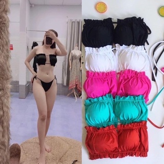 Bikini 2 mảnh áo rút dây nhún -quần bơi lọt khe
