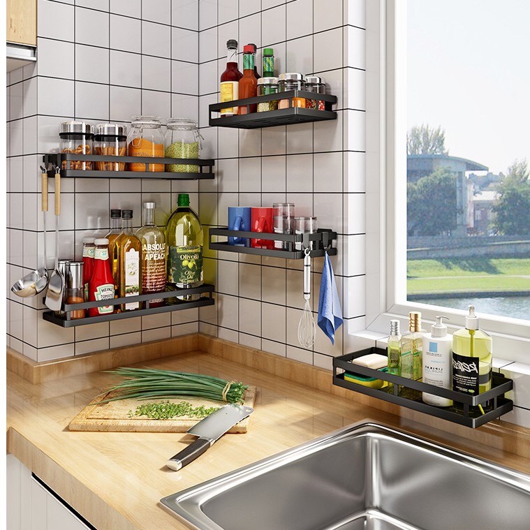 Kệ Để Gia Vị Dán Tường Không Cần Khoan Đục, Kệ Để Đồ Nhà Bếp Gọn Gàng