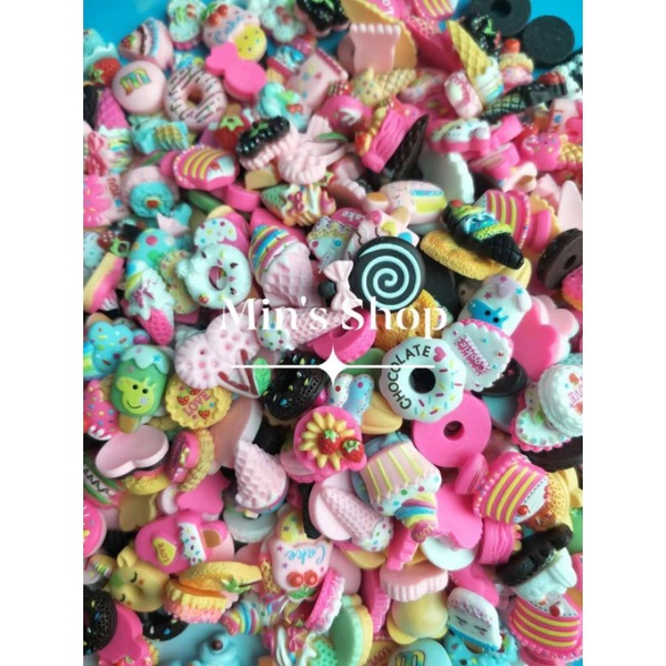 Set 100 charm/center hình kem, bánh siêu dễ thương dùng làm slime, dán ốp, phụ kiện,..